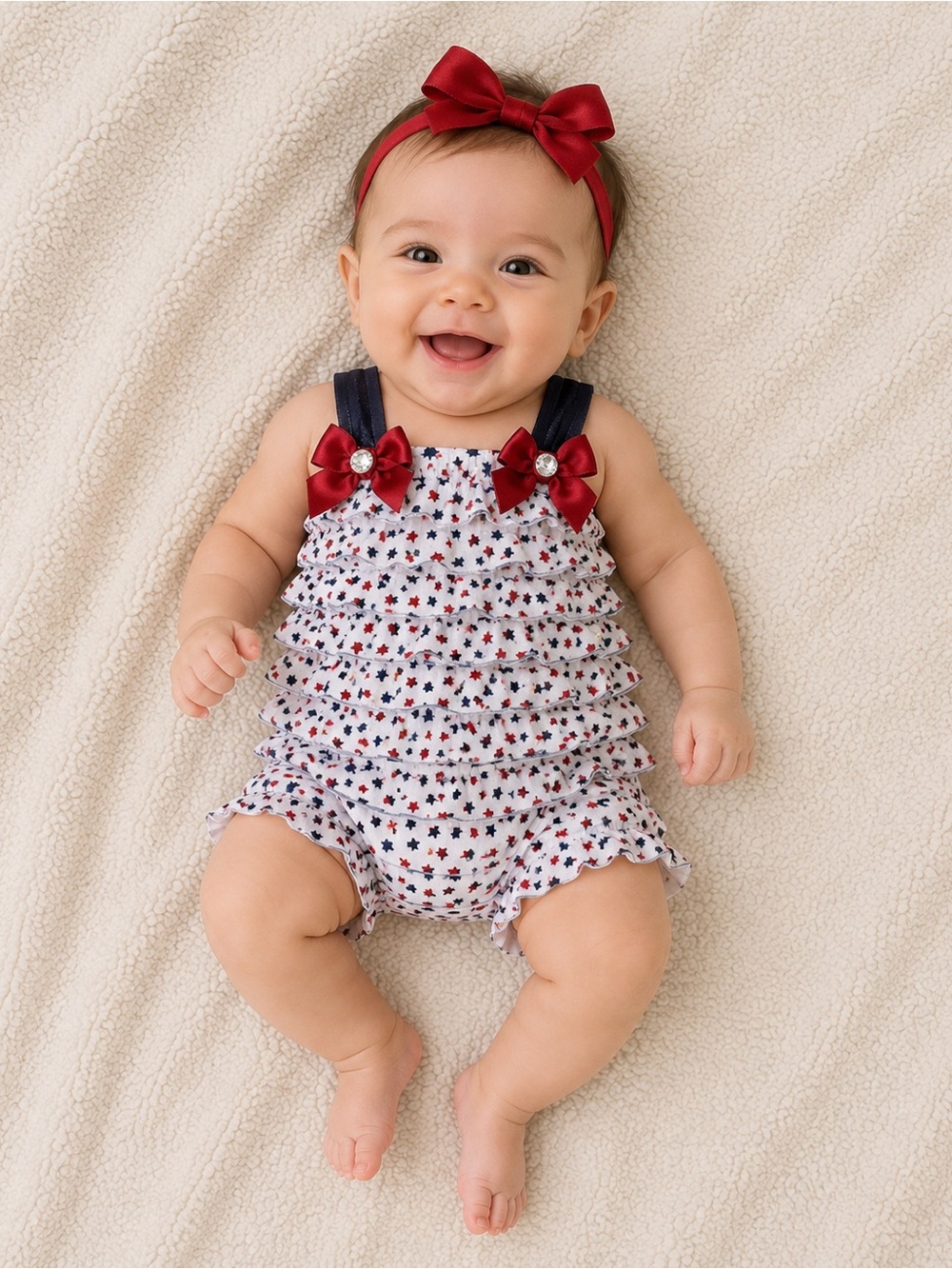 3 MTH Little Lass Red, 4th of July Ruffle Romper